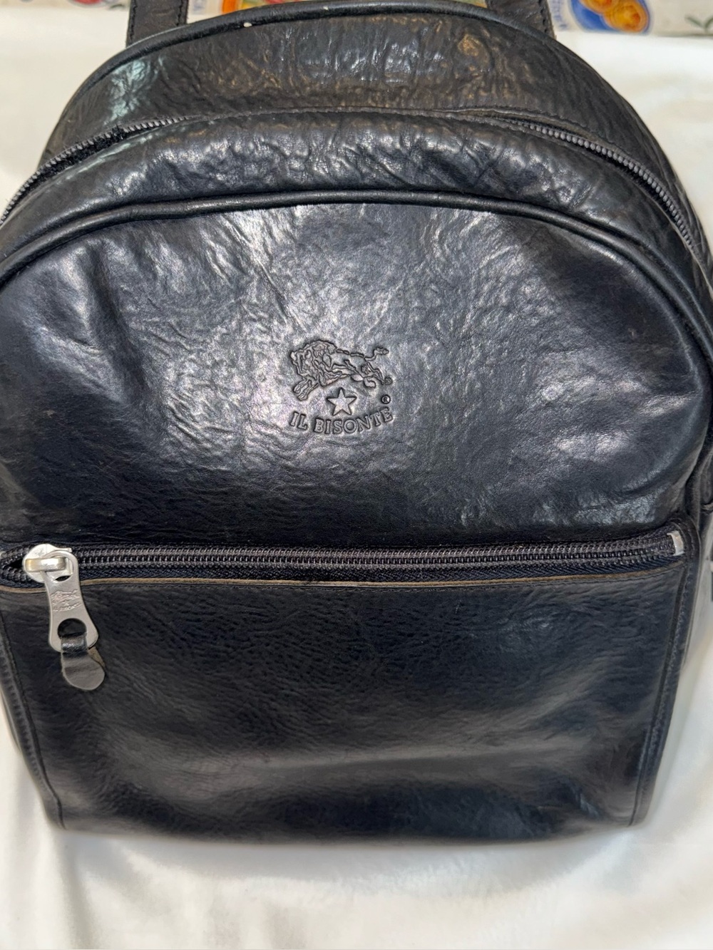 Vintage IL Bisonte Black Leather Mini Backpack Made in Italy Genuine Leather